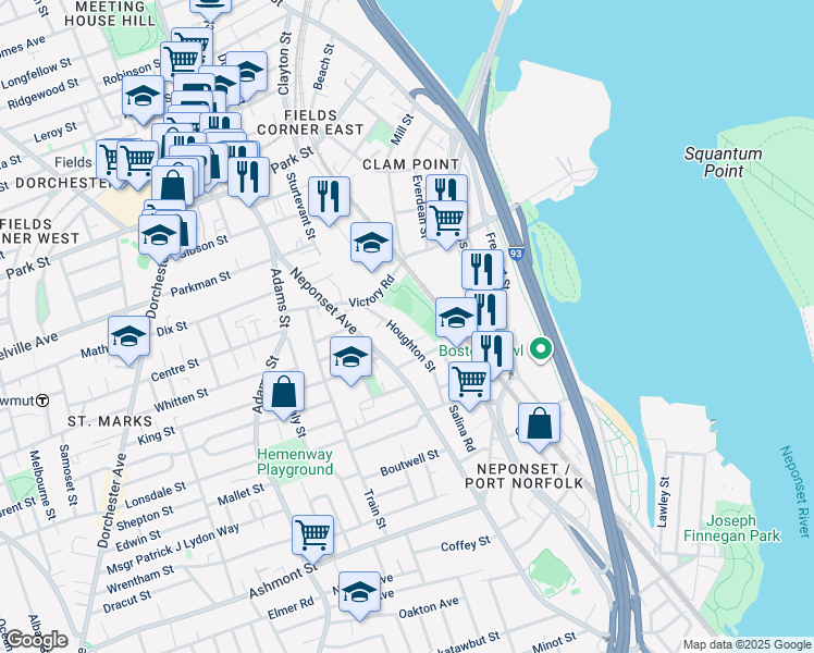 map of restaurants, bars, coffee shops, grocery stores, and more near in Boston