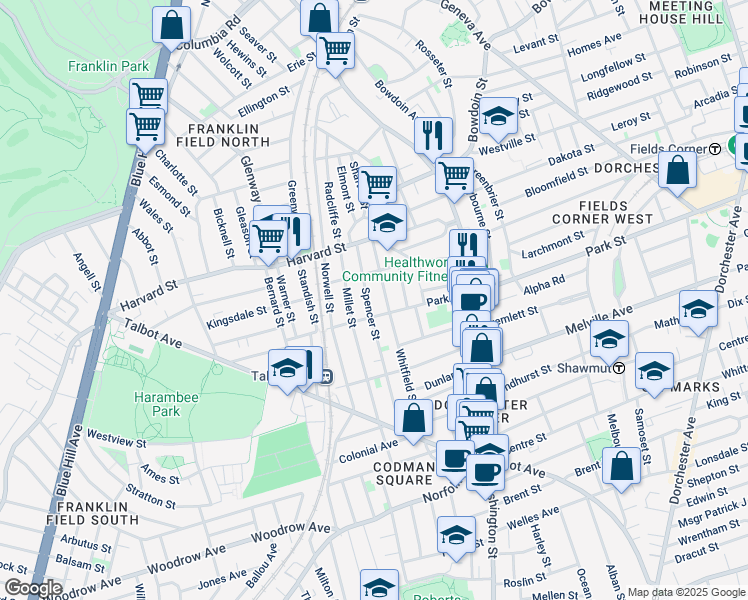 map of restaurants, bars, coffee shops, grocery stores, and more near 8 Thane Street in Boston