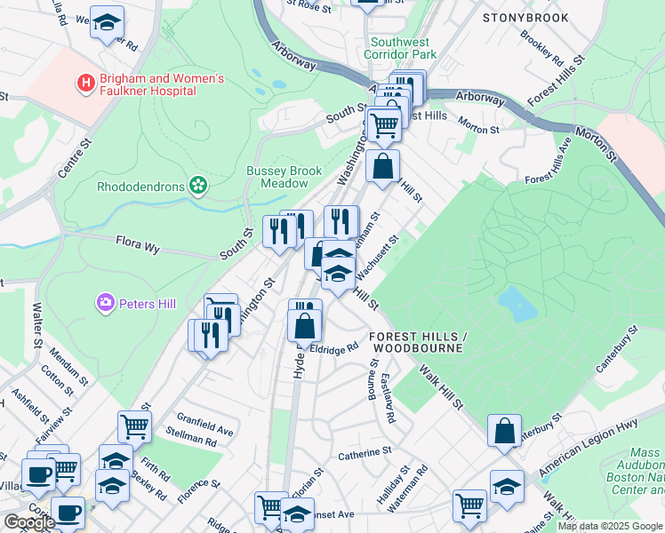 map of restaurants, bars, coffee shops, grocery stores, and more near in Boston