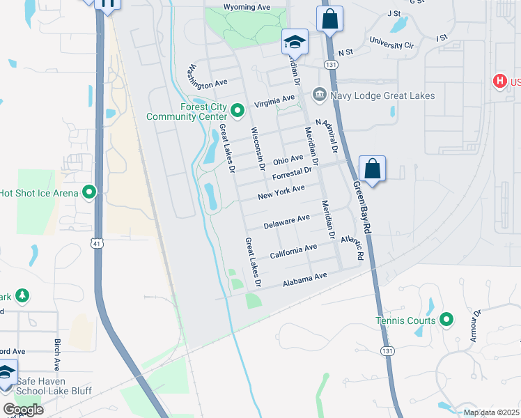 map of restaurants, bars, coffee shops, grocery stores, and more near 2467-2499 New York Avenue in North Chicago
