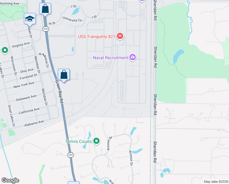map of restaurants, bars, coffee shops, grocery stores, and more near 205 Rivers Drive in Lake Bluff