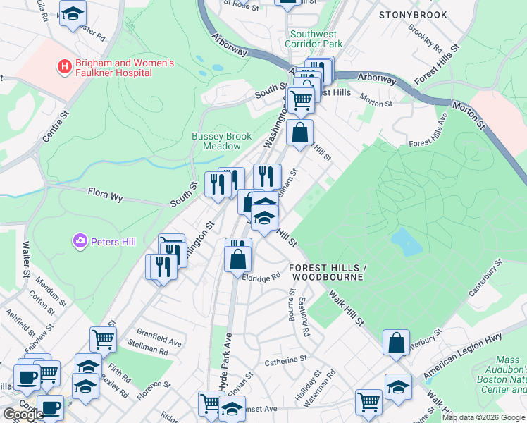 map of restaurants, bars, coffee shops, grocery stores, and more near in Boston