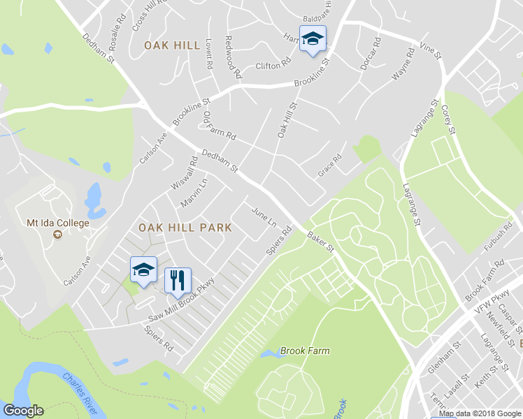 map of restaurants, bars, coffee shops, grocery stores, and more near 41 June Lane in Newton