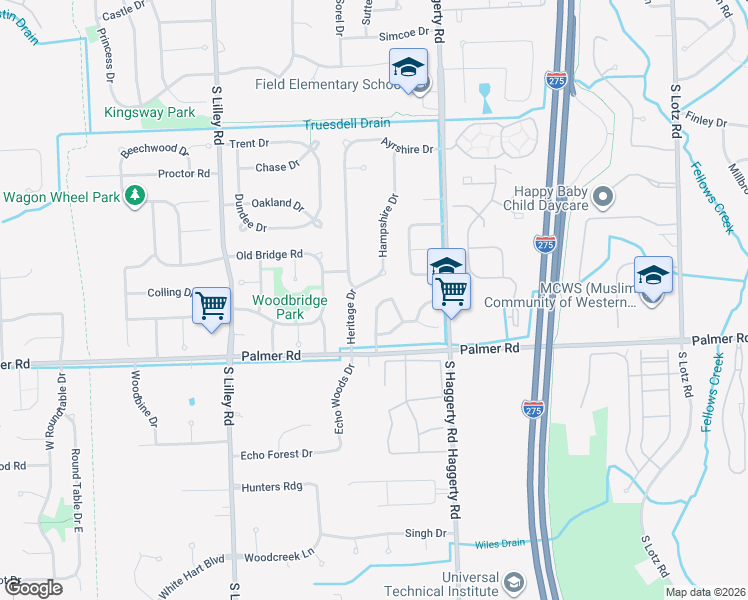 map of restaurants, bars, coffee shops, grocery stores, and more near 1524 Bayberry Park Circle in Canton
