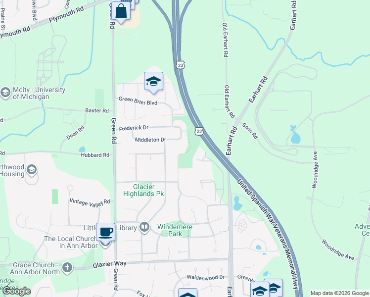 map of restaurants, bars, coffee shops, grocery stores, and more near 1499 Folkstone Court in Ann Arbor