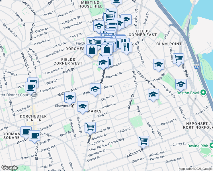 map of restaurants, bars, coffee shops, grocery stores, and more near 14 Dix Street in Boston