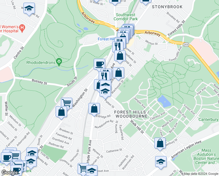 map of restaurants, bars, coffee shops, grocery stores, and more near 9 Varney Street in Boston