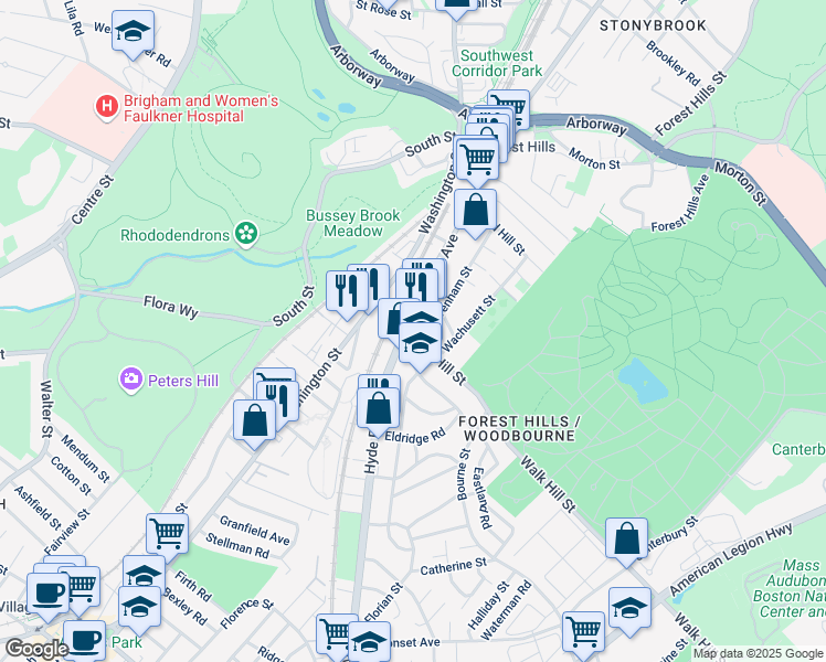 map of restaurants, bars, coffee shops, grocery stores, and more near in Boston