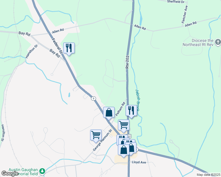 map of restaurants, bars, coffee shops, grocery stores, and more near 96 Federal Street in Belchertown