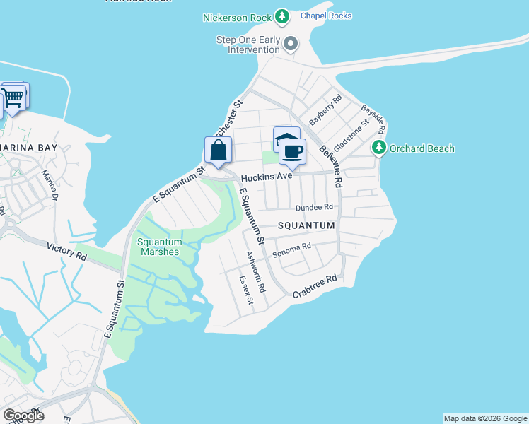 map of restaurants, bars, coffee shops, grocery stores, and more near 13 Dundee Road in Quincy