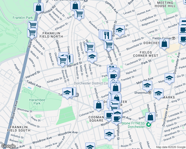 map of restaurants, bars, coffee shops, grocery stores, and more near 5 Thane Street in Boston