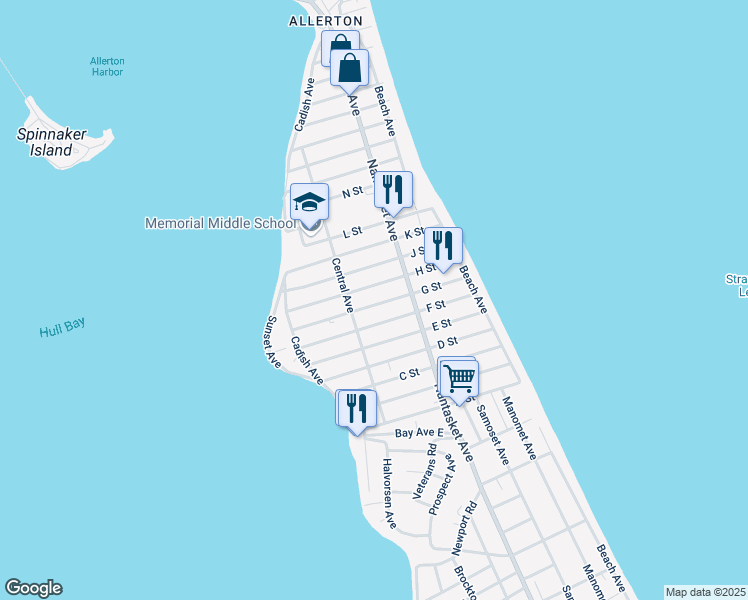 map of restaurants, bars, coffee shops, grocery stores, and more near 39 G Street in Hull