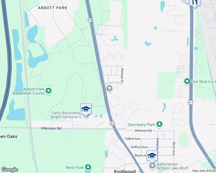 map of restaurants, bars, coffee shops, grocery stores, and more near 102 Pembroke Circle in Lake Bluff