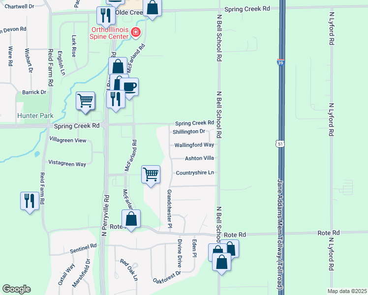 map of restaurants, bars, coffee shops, grocery stores, and more near 7335 Wallingford Way in Rockford