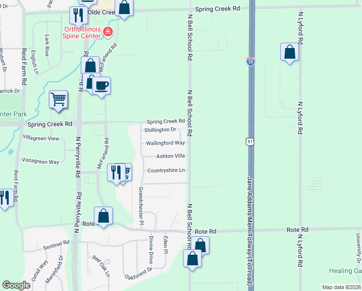 map of restaurants, bars, coffee shops, grocery stores, and more near 7435 Wallingford Way in Rockford
