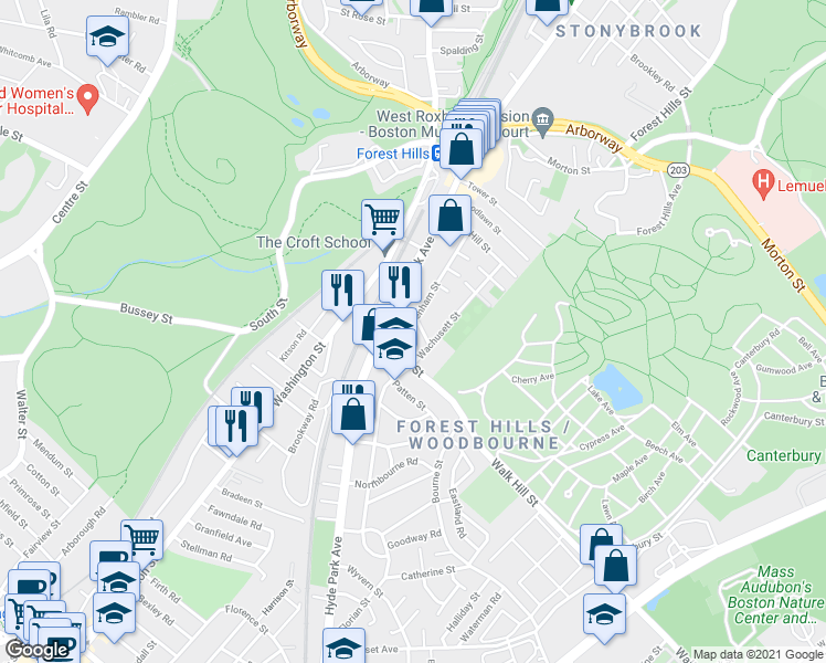 map of restaurants, bars, coffee shops, grocery stores, and more near 7 Wenham Street in Boston