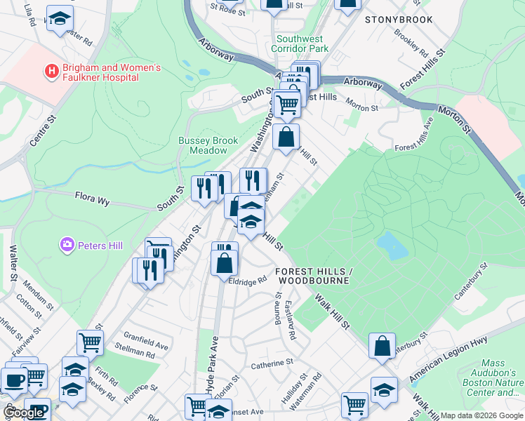 map of restaurants, bars, coffee shops, grocery stores, and more near 9 Varney Street in Boston