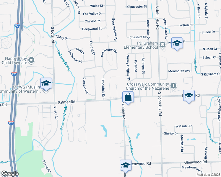 map of restaurants, bars, coffee shops, grocery stores, and more near 1713 Orchard Drive in Canton