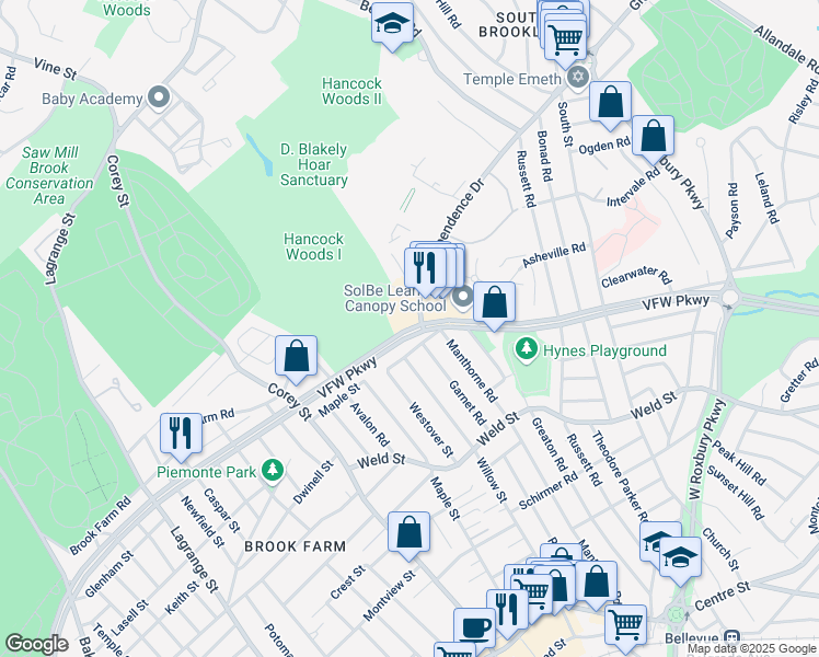 map of restaurants, bars, coffee shops, grocery stores, and more near in Boston