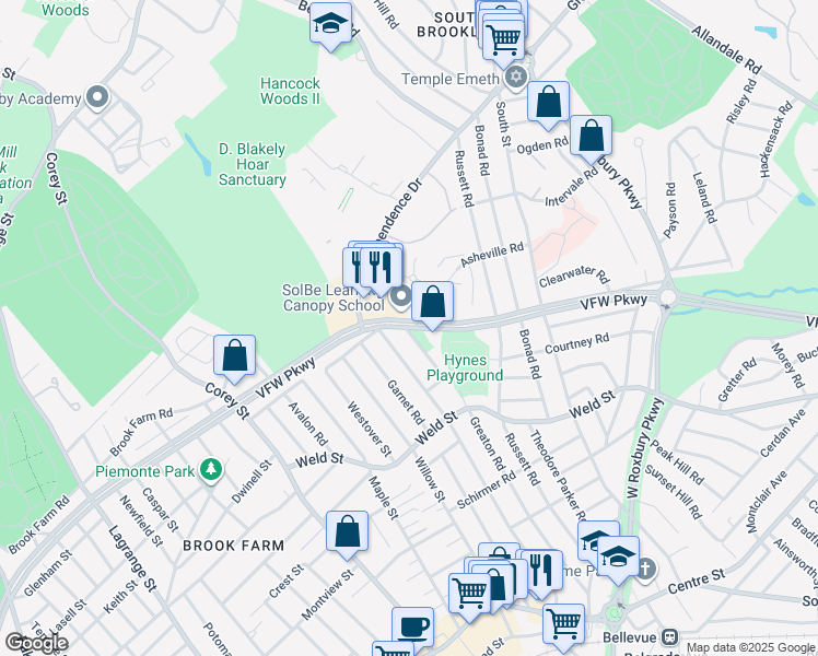 map of restaurants, bars, coffee shops, grocery stores, and more near in 