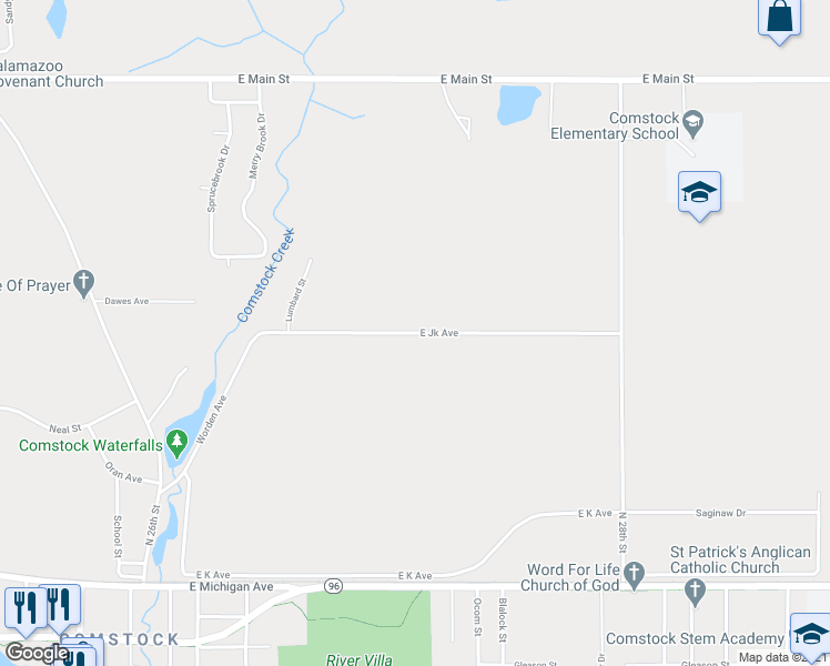 map of restaurants, bars, coffee shops, grocery stores, and more near 6574 East Jk Avenue in Kalamazoo