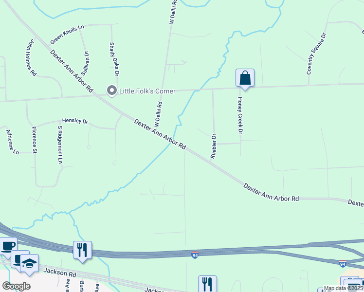 map of restaurants, bars, coffee shops, grocery stores, and more near 4515 Dexter Ann Arbor Road in Ann Arbor