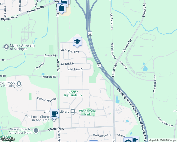 map of restaurants, bars, coffee shops, grocery stores, and more near 1499 Folkstone Court in Ann Arbor