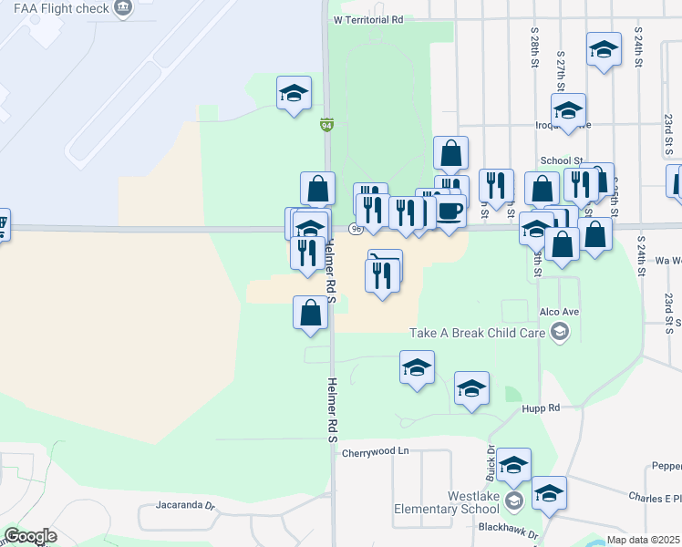 map of restaurants, bars, coffee shops, grocery stores, and more near 15386 Helmer Road South in Battle Creek