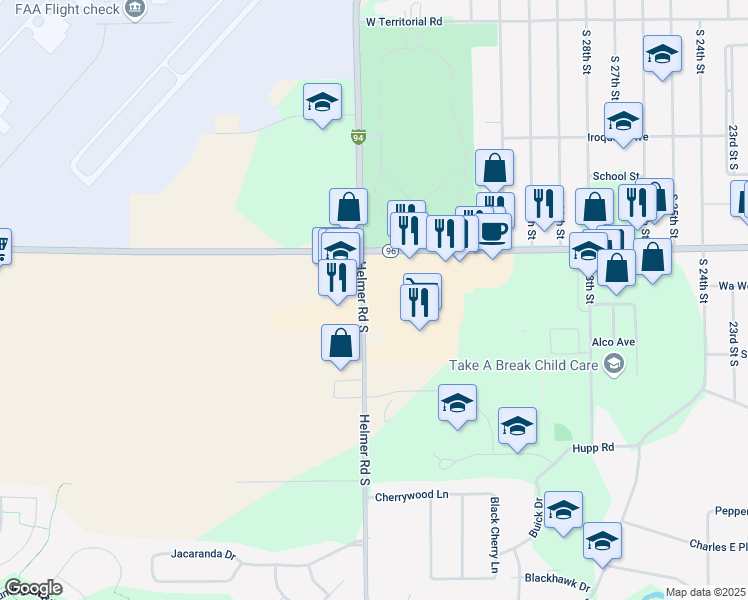 map of restaurants, bars, coffee shops, grocery stores, and more near 15386 Helmer Road South in Battle Creek