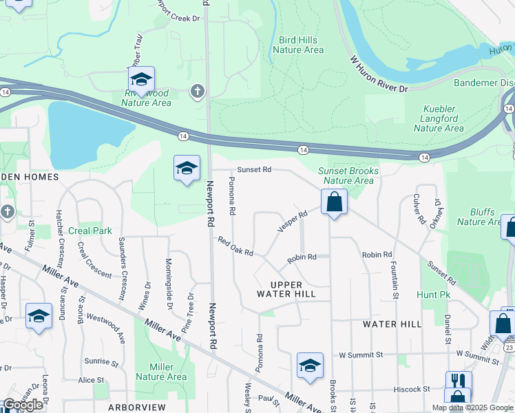 map of restaurants, bars, coffee shops, grocery stores, and more near 1148 Olden Road in Ann Arbor