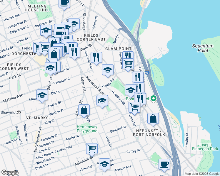map of restaurants, bars, coffee shops, grocery stores, and more near in Boston