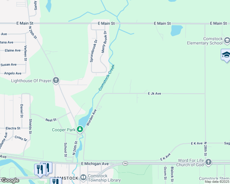 map of restaurants, bars, coffee shops, grocery stores, and more near 6354 East Jk Avenue in Kalamazoo