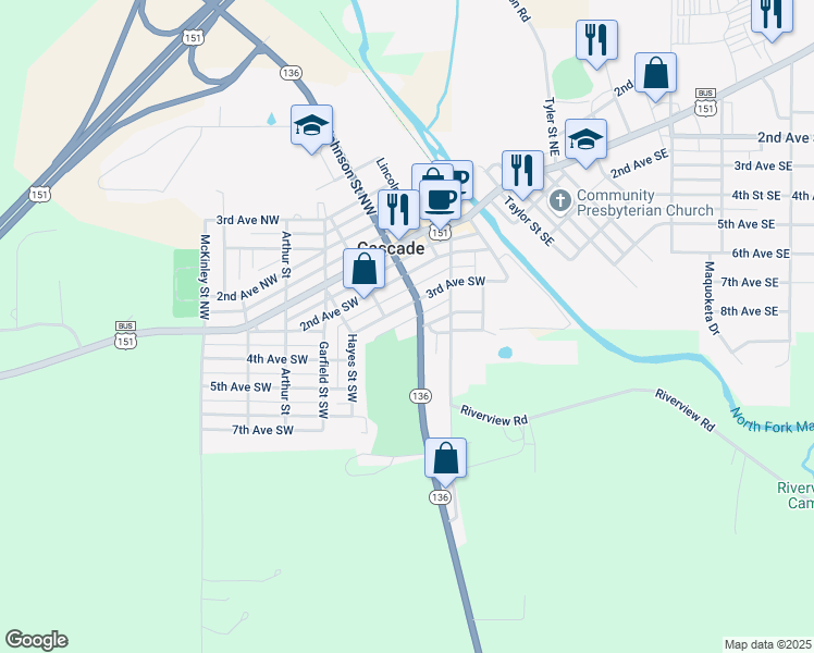 map of restaurants, bars, coffee shops, grocery stores, and more near 310 Johnson Street Southwest in Cascade