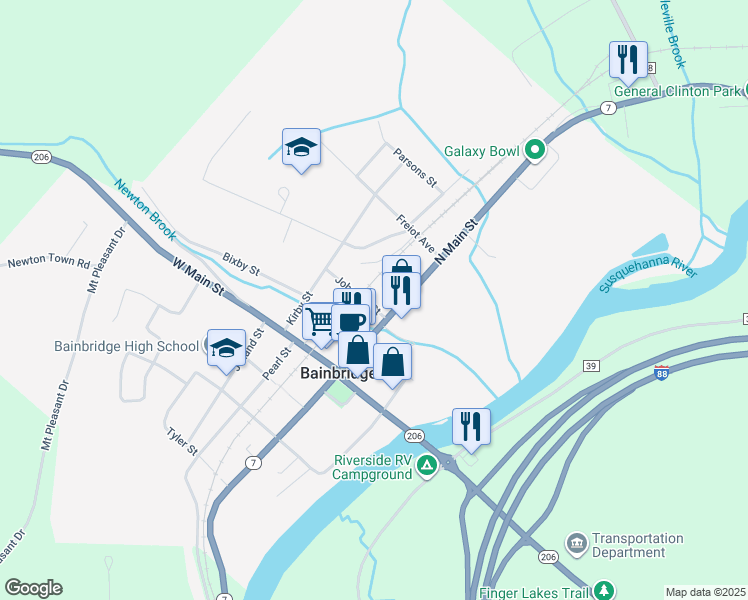 map of restaurants, bars, coffee shops, grocery stores, and more near 12 Johnson Street in Bainbridge