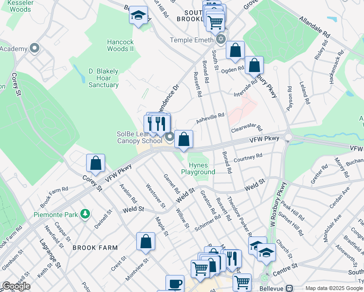 map of restaurants, bars, coffee shops, grocery stores, and more near in 