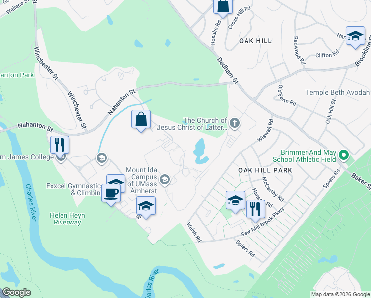 map of restaurants, bars, coffee shops, grocery stores, and more near 73 Carlson Ave in Newton