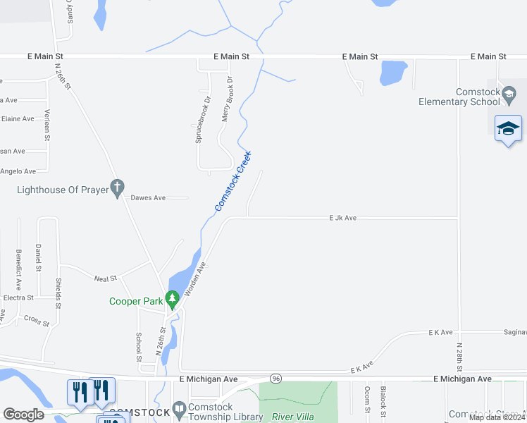 map of restaurants, bars, coffee shops, grocery stores, and more near 6354 East Jk Avenue in Kalamazoo