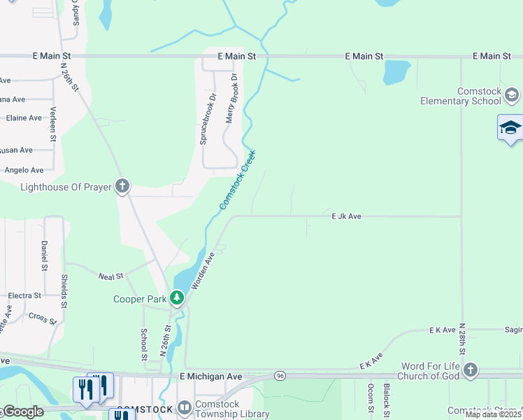 map of restaurants, bars, coffee shops, grocery stores, and more near 6354 East Jk Avenue in Kalamazoo