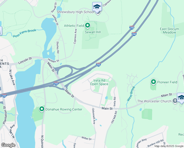 map of restaurants, bars, coffee shops, grocery stores, and more near 57 Ireta Road in Shrewsbury