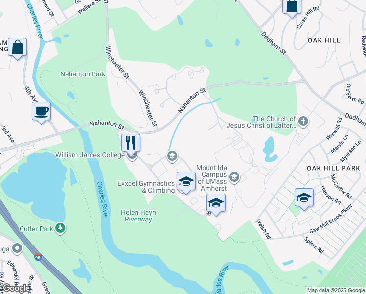 map of restaurants, bars, coffee shops, grocery stores, and more near 199 Wells Avenue in Newton