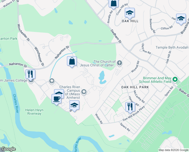 map of restaurants, bars, coffee shops, grocery stores, and more near 100 Carlson Avenue in Newton