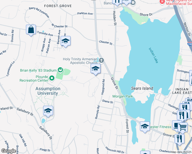 map of restaurants, bars, coffee shops, grocery stores, and more near 35 Nelson Place in Worcester