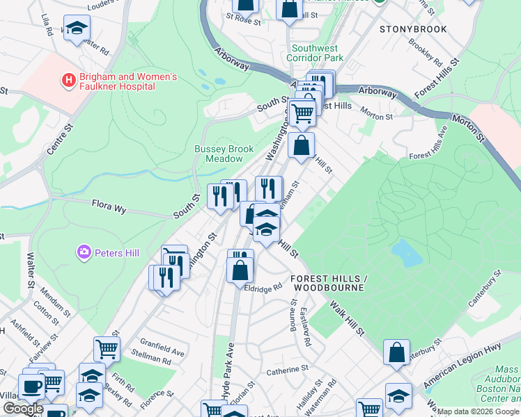 map of restaurants, bars, coffee shops, grocery stores, and more near in Boston