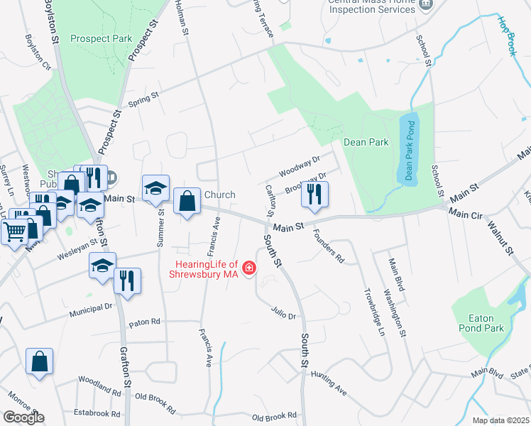 map of restaurants, bars, coffee shops, grocery stores, and more near in Shrewsbury