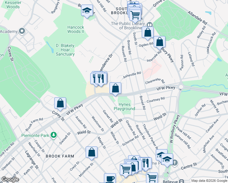 map of restaurants, bars, coffee shops, grocery stores, and more near in 