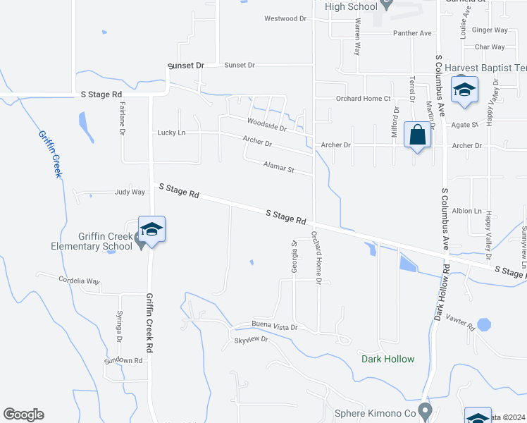 map of restaurants, bars, coffee shops, grocery stores, and more near 2142 South Stage Road in Medford