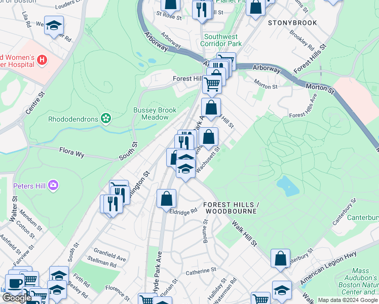 map of restaurants, bars, coffee shops, grocery stores, and more near 9 Varney Street in Boston