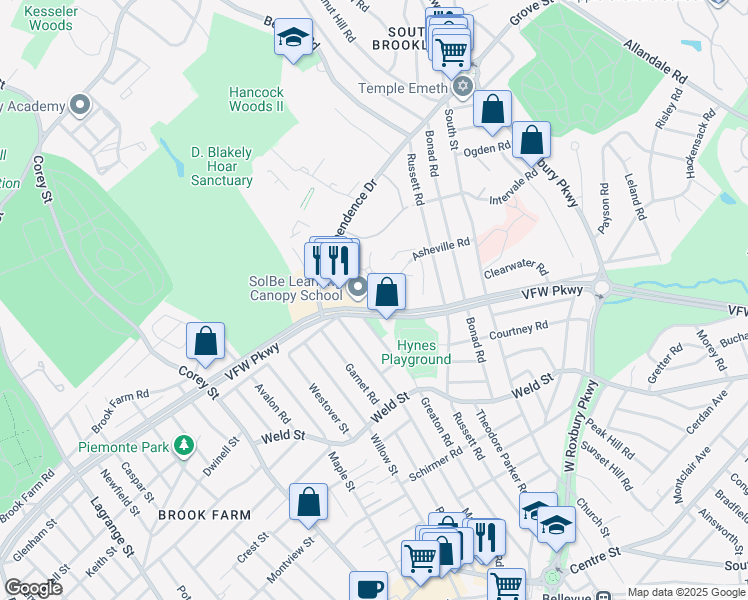 map of restaurants, bars, coffee shops, grocery stores, and more near in 