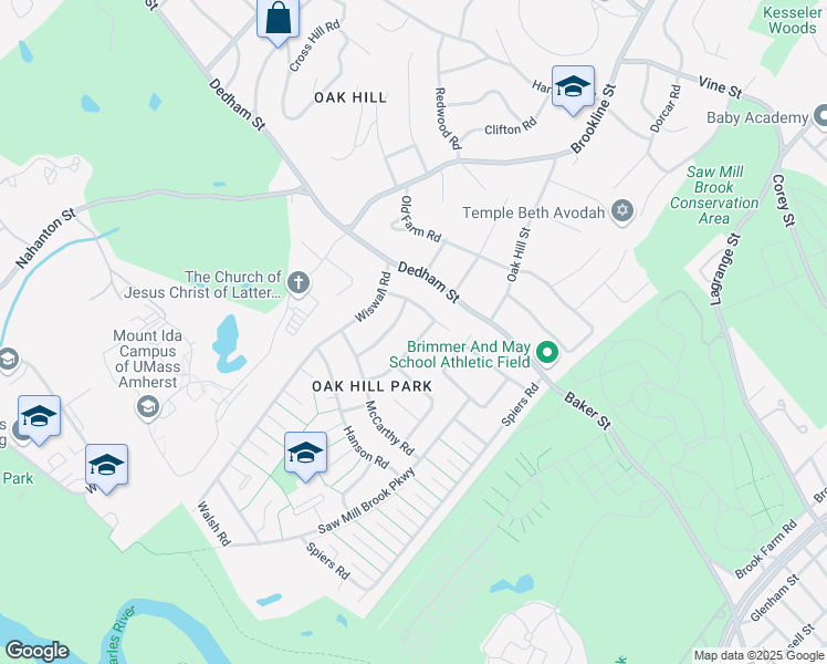 map of restaurants, bars, coffee shops, grocery stores, and more near 32 Myerson Lane in Newton