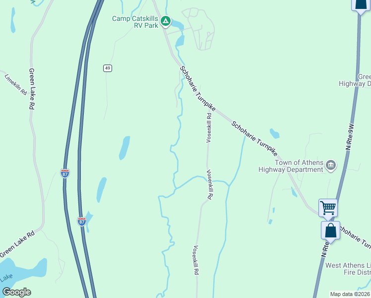 map of restaurants, bars, coffee shops, grocery stores, and more near 645 Vosenkill Road in Catskill